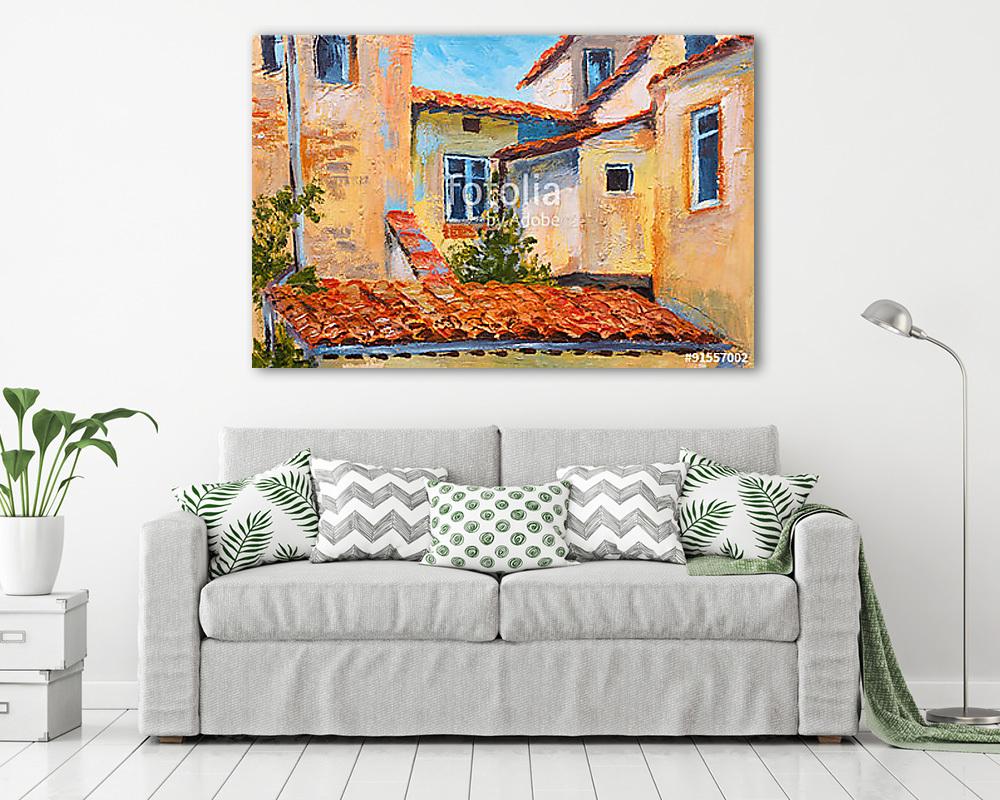 Mediterrán ház tetők (olajfestmény reprodukció) - vászonkép, falikép vásárlás Mediterrán ház tetők (olajfestmény reprodukció) (vászonkép) - vászonkép, falikép otthonra és irodába