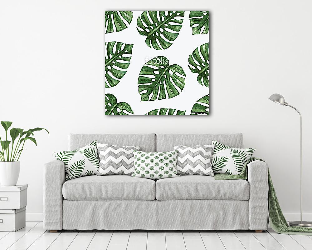 Elszórt monstera tapétaminta (poszter) - vászonkép, falikép otthonra és irodába