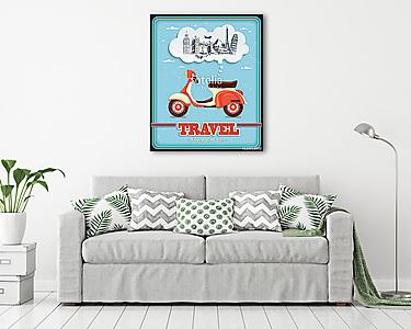 Vintage Travel robogó plakáttervezés (vászonkép) - vászonkép, falikép otthonra és irodába