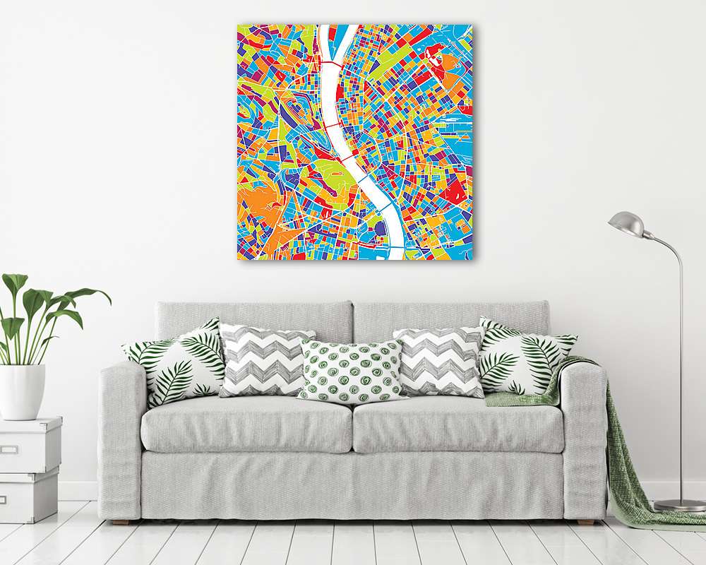 Budapest színes vektoros térkép (vászonkép) - vászonkép, falikép otthonra és irodába