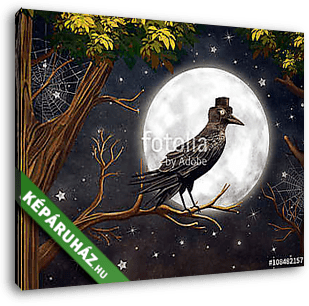 Raven egy holdfényben egy sötét erdőben, illusztráció művészet - vászonkép 3D látványterv