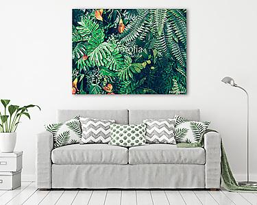 Divatos zöld dzsungel nyári háttér - egzotikus szüreti t (vászonkép) - vászonkép, falikép otthonra és irodába
