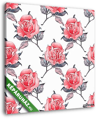 Floral seamless pattern. Watercolor background with red roses - vászonkép 3D látványterv