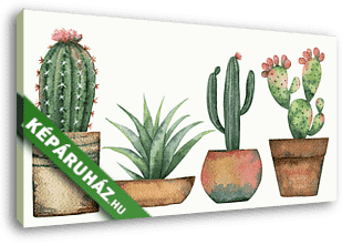 Watercolor vector set of cacti and succulent plants isolated on  - vászonkép 3D látványterv