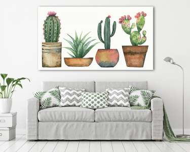 Watercolor vector set of cacti and succulent plants isolated on  (vászonkép) - vászonkép, falikép otthonra és irodába