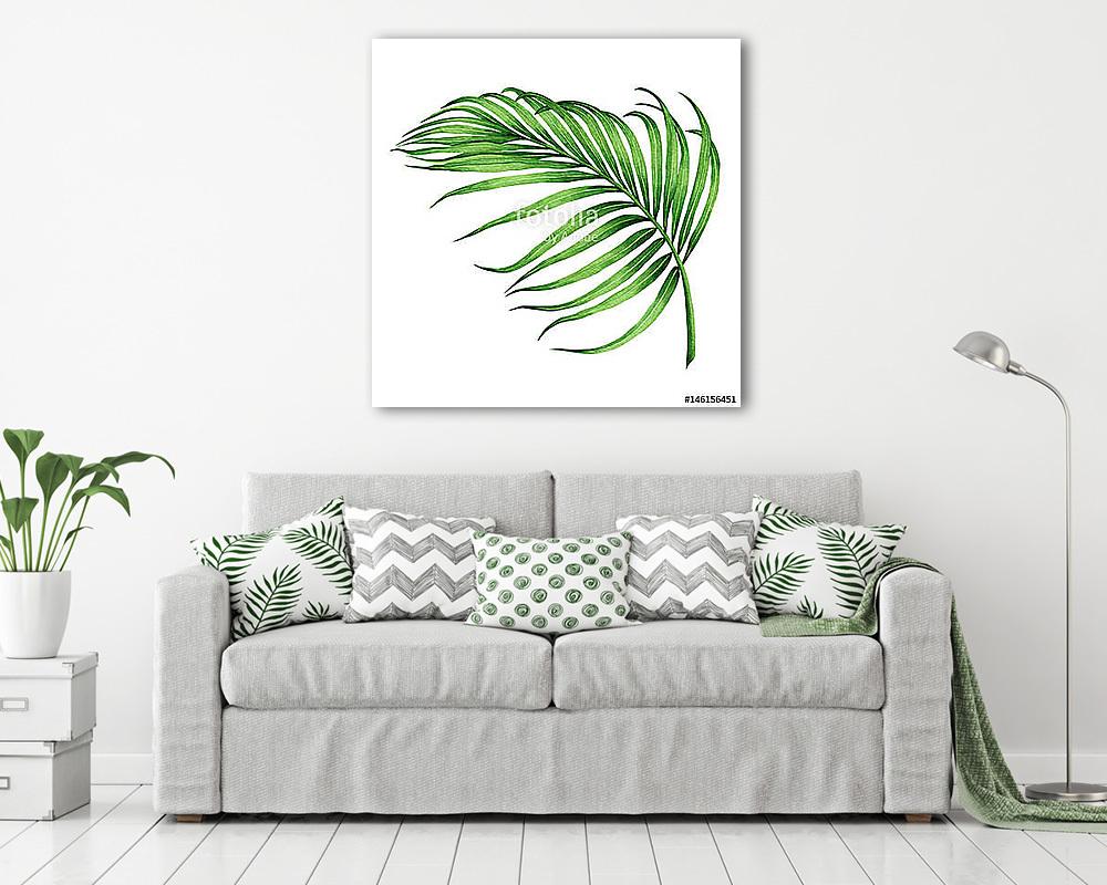 Watercolor painting coconut, palm leaf,green leave isolated on w (fotótapéta) - vászonkép, falikép otthonra és irodába