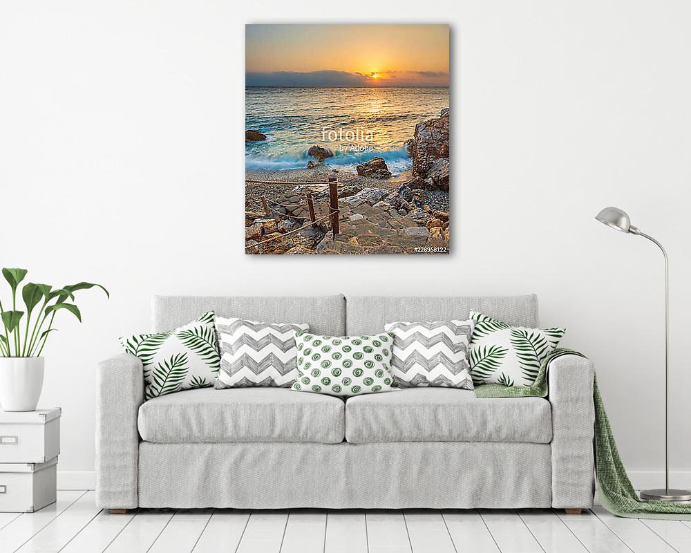 Piso Livadi beach on Paros island at sunrise (vászonkép) - vászonkép, falikép otthonra és irodába