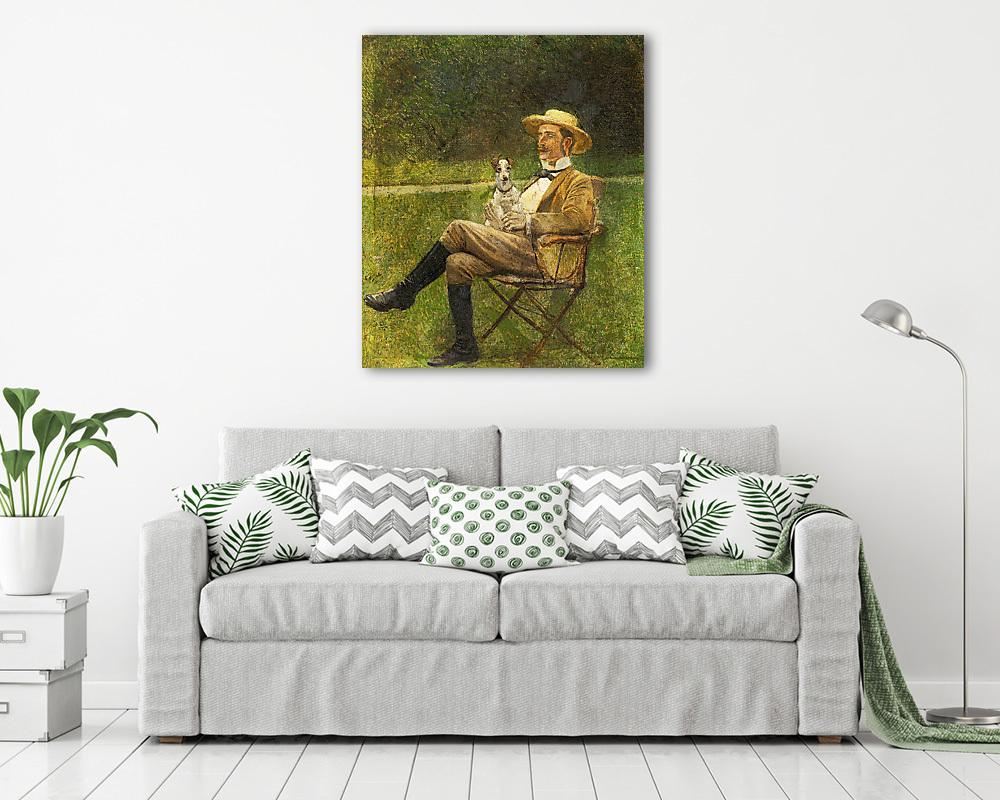 Ülő férfi kutyával (tanulmány) (keretezett kép) - vászonkép, falikép otthonra és irodába