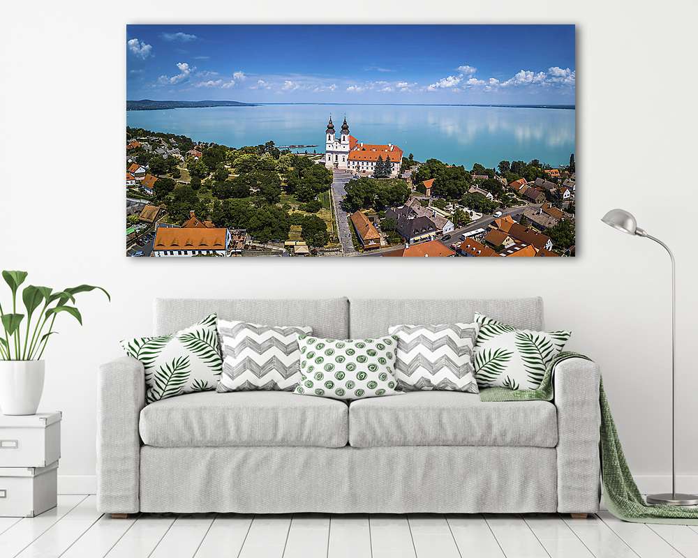 Balatoni panoráma a Tihanyi-apátsággal (bögre) - vászonkép, falikép otthonra és irodába