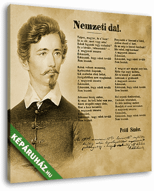 Petőfi Sándor arcképe a Nemzeti dal nyomtatott kiadásának képével és dedikálásával - vászonkép 3D látványterv