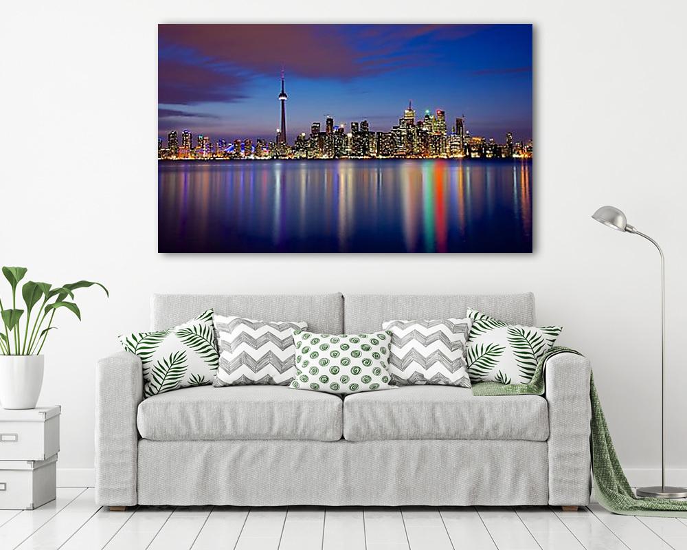 Toronto látképe esti világításban (többrészes kép) - vászonkép, falikép otthonra és irodába