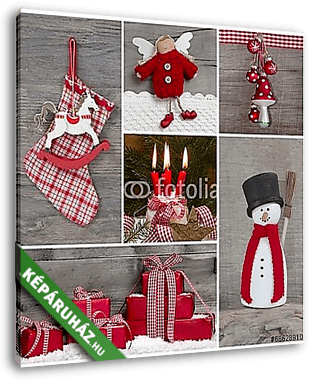 Karácsonyi dekoráció: klasszikus vörös és fehér fával - vászonkép 3D látványterv