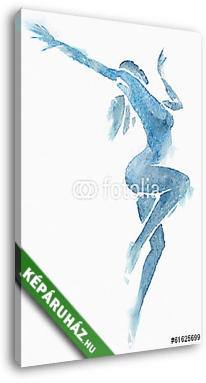 Meztelen modern táncos kék akvarell fehér színben - vászonkép 3D látványterv