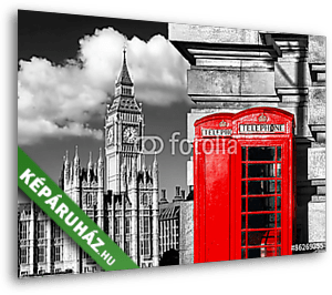 angol vörös telefonos fülkék a Big Ben-vel Londonban, az Egyesül - vászonkép 3D látványterv