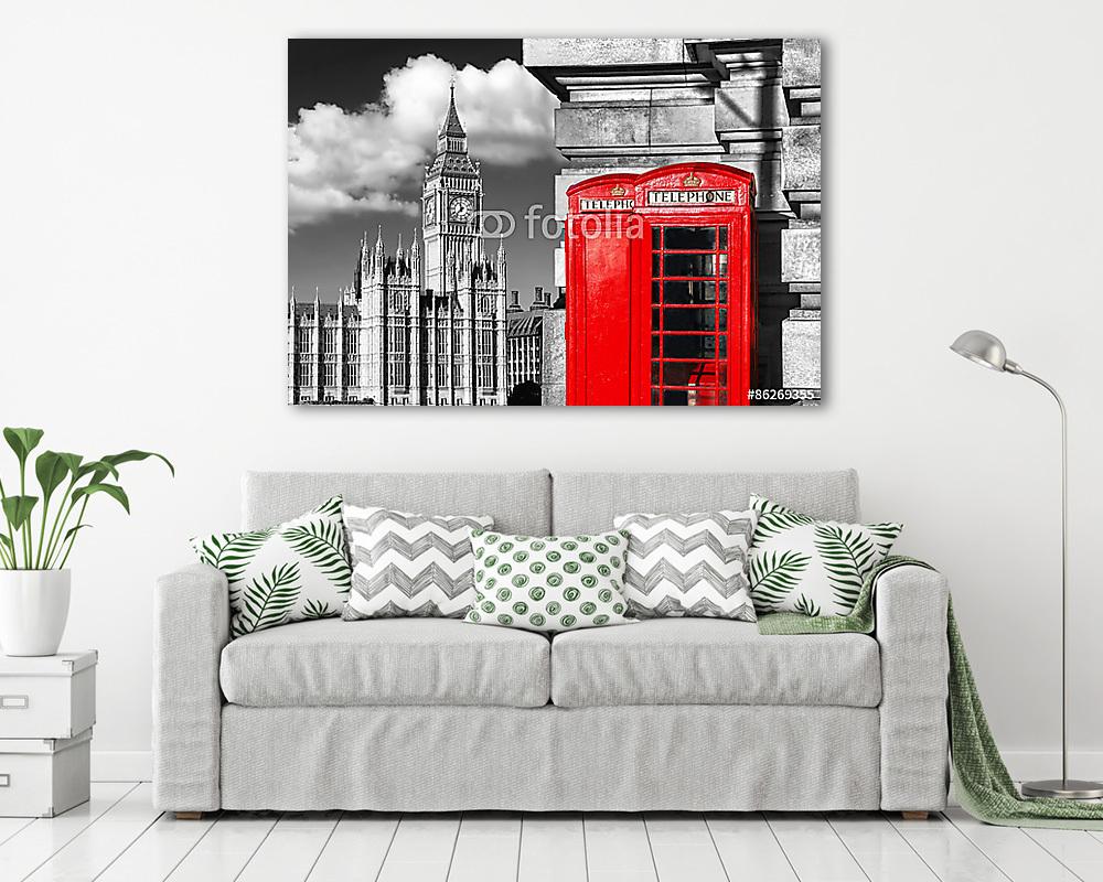 angol vörös telefonos fülkék a Big Ben-vel Londonban, az Egyesül - vászonkép, falikép vásárlás angol vörös telefonos fülkék a Big Ben-vel Londonban, az Egyesül (vászonkép) - vászonkép, falikép otthonra és irodába