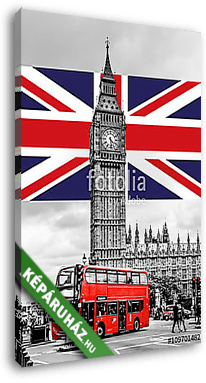 The Big Ben, Double Decker, Union Jack - vászonkép 3D látványterv