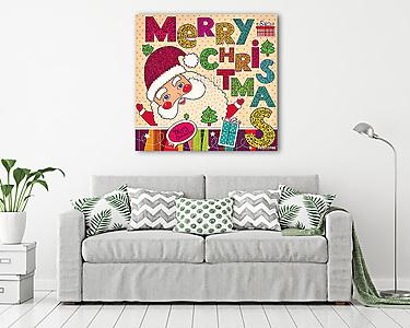 Karácsonyi illusztráció vicces Mikulásmal (vászonkép) - vászonkép, falikép otthonra és irodába