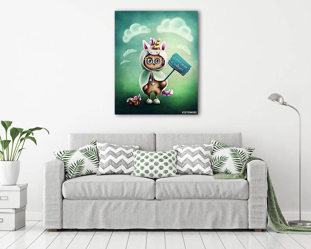 Unikornis akarok lenni - Bagoly jelmezben - vászonkép, falikép vásárlás Unikornis akarok lenni - Bagoly jelmezben (vászonkép) - vászonkép, falikép otthonra és irodába