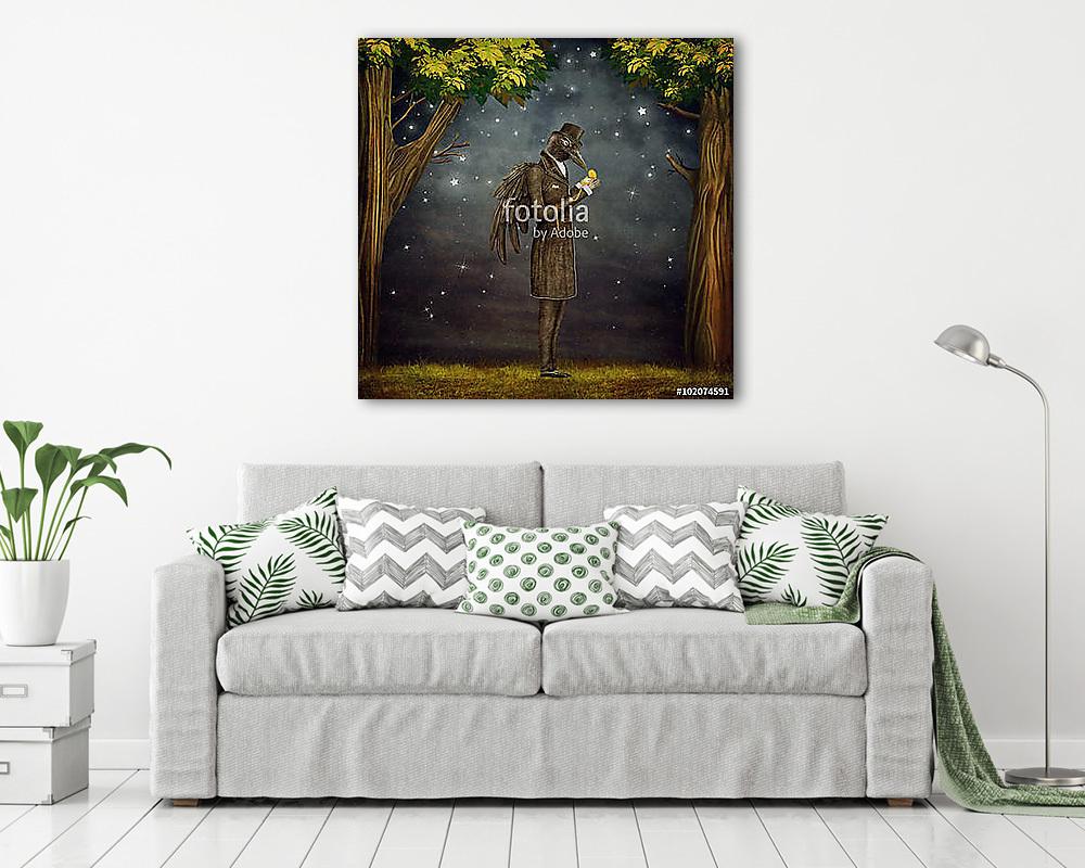 Raven egy sötét erdőben néz az órára (vászonkép) - vászonkép, falikép otthonra és irodába