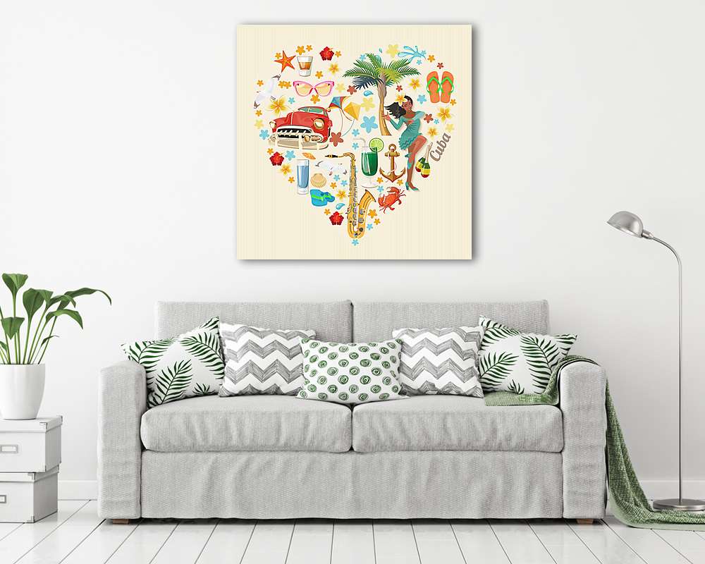 Kuba látványosság és látnivalók - utazási képeslap fogalom. Vect - vászonkép, falikép vásárlás Kuba látványosság és látnivalók - utazási képeslap fogalom. Vect (többrészes kép) - vászonkép, falikép otthonra és irodába