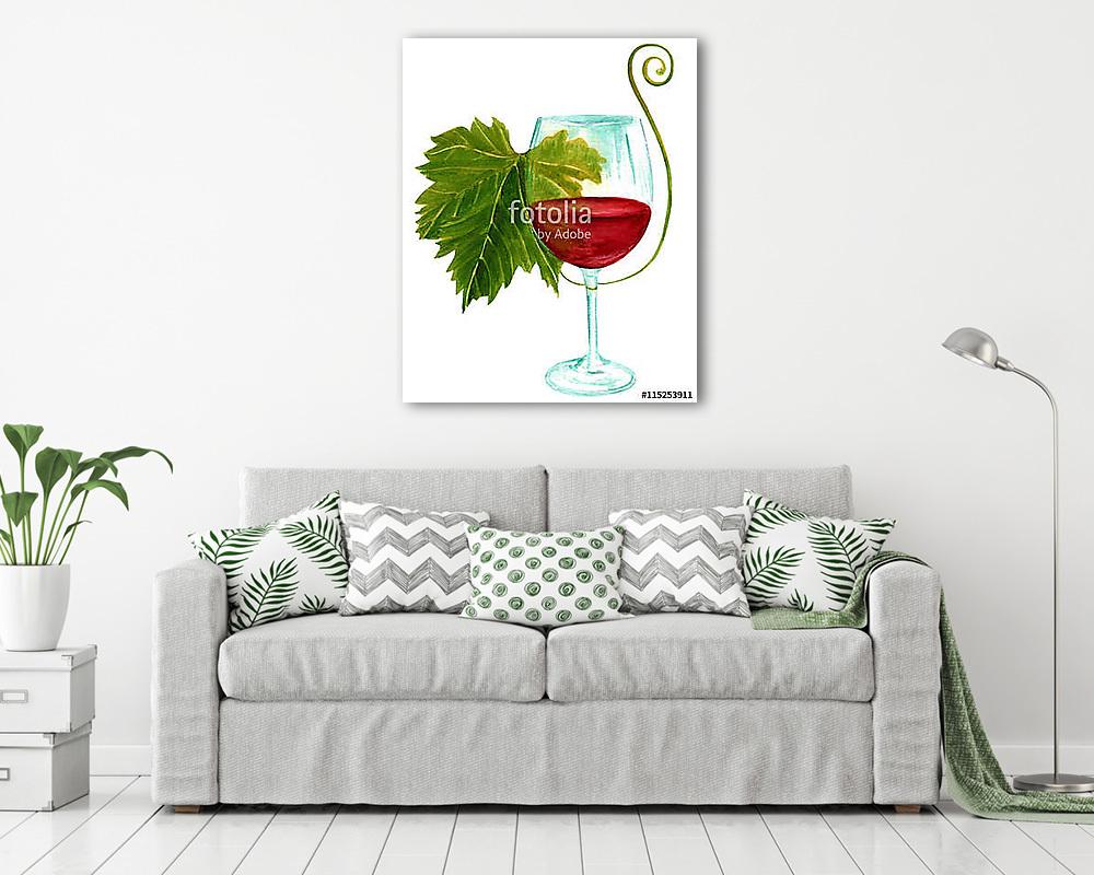 Borospohár szőlőlevéllel fehér háttérrel (akvarell) - vászonkép, falikép vásárlás Borospohár szőlőlevéllel fehér háttérrel (akvarell) (vászonkép) - vászonkép, falikép otthonra és irodába