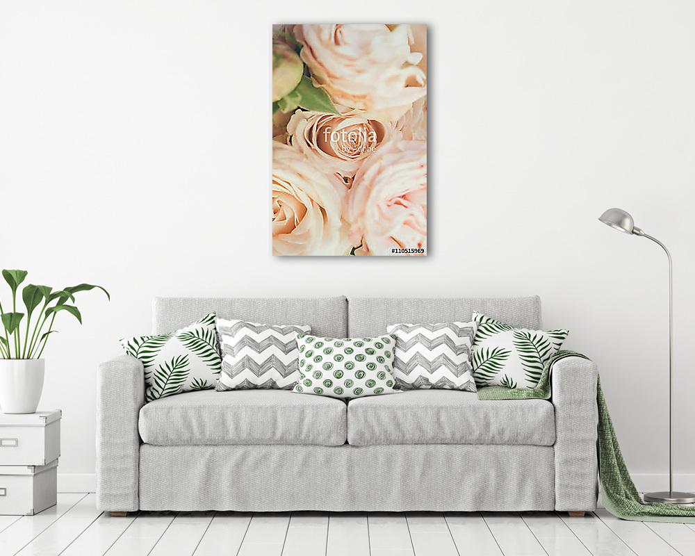 Beautiful fresh beige roses background (fotótapéta) - vászonkép, falikép otthonra és irodába