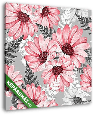 Floral seamless pattern 14. Watercolor flowers. Chrysanthemum - vászonkép 3D látványterv