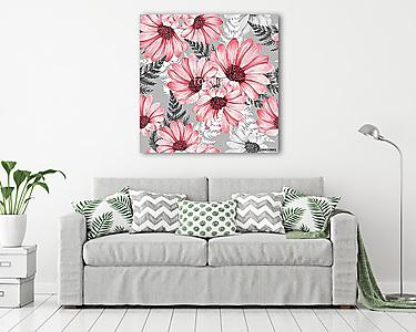 Floral seamless pattern 14. Watercolor flowers. Chrysanthemum (vászonkép) - vászonkép, falikép otthonra és irodába