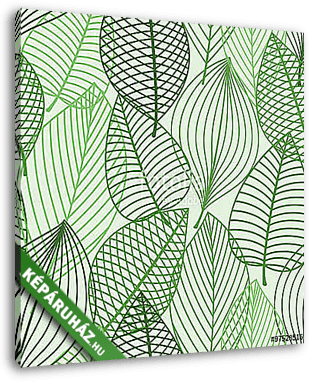 Green foliage seamless pattern of outline leaves - vászonkép 3D látványterv