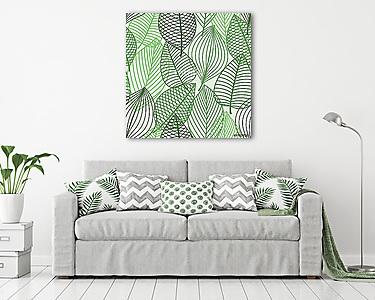 Green foliage seamless pattern of outline leaves (vászonkép) - vászonkép, falikép otthonra és irodába