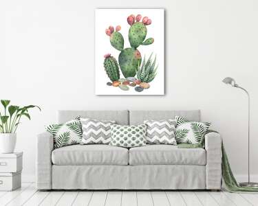 Watercolor vector collection of cacti and succulents plants isol (vászonkép) - vászonkép, falikép otthonra és irodába