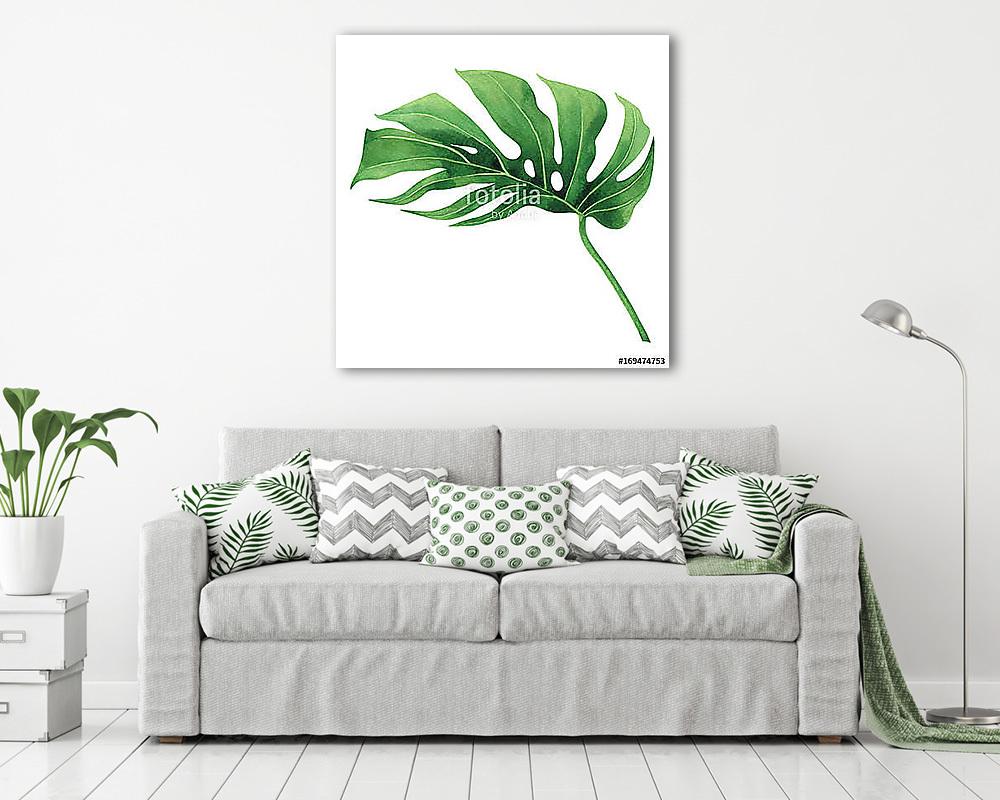 Watercolor painting tropical,palm leaf,green leaves isolated on  (fotótapéta) - vászonkép, falikép otthonra és irodába