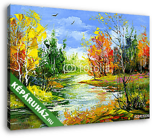 Autumn landscape with the wood river - vászonkép 3D látványterv
