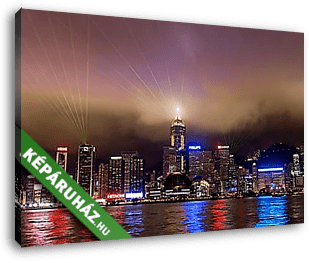 Hongkong az esti fényjátékban - vászonkép 3D látványterv
