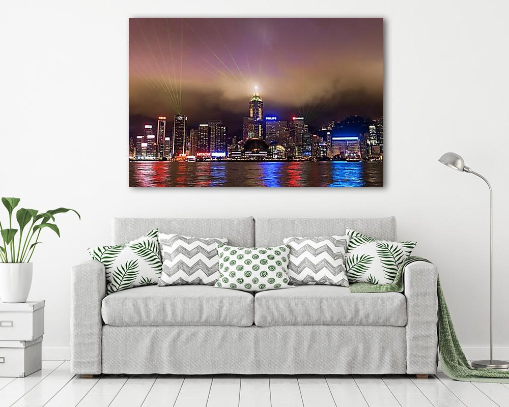 Hongkong az esti fényjátékban - vászonkép, falikép vásárlás Hongkong az esti fényjátékban (vászonkép) - vászonkép, falikép otthonra és irodába