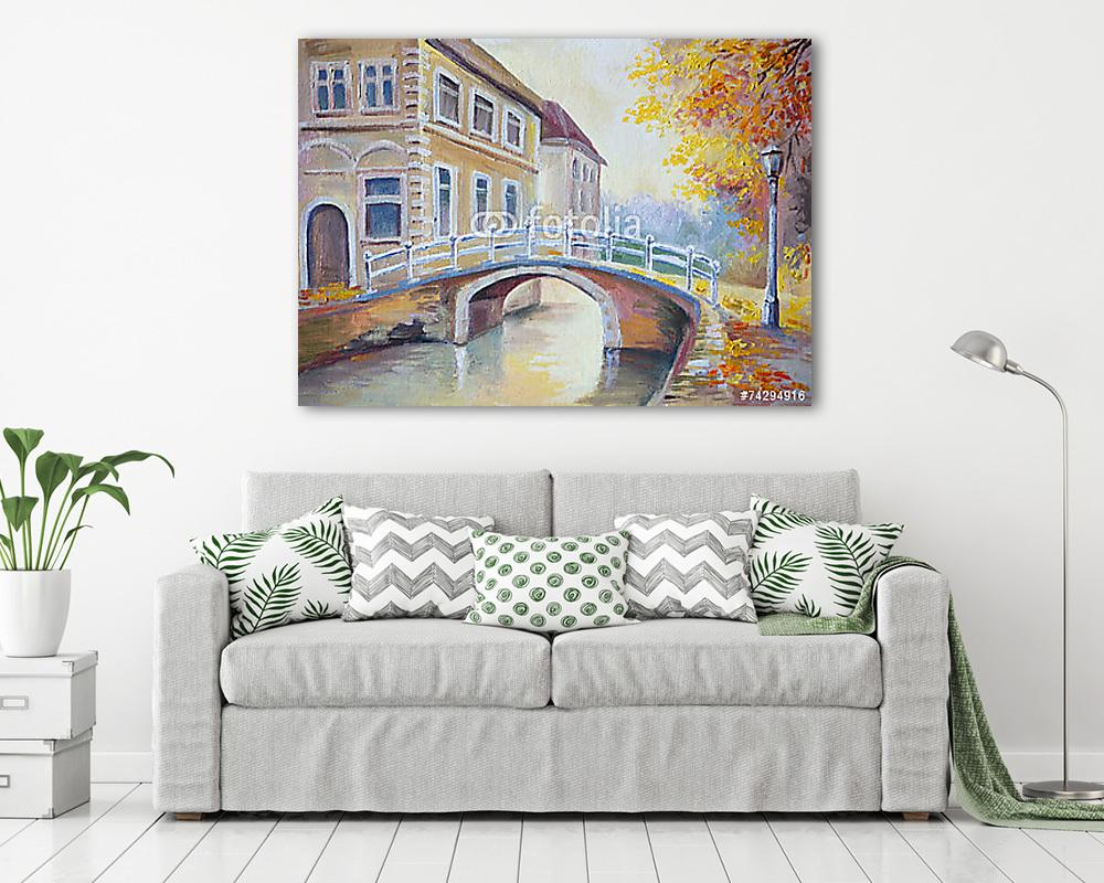 Olasz híd  ősszel (olajfestmény reprodukció) (többrészes kép) - vászonkép, falikép otthonra és irodába