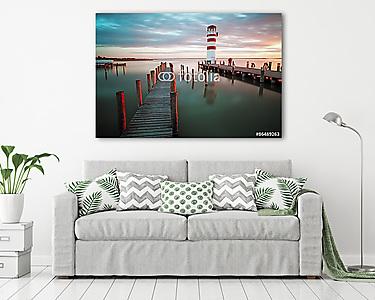 Fekvő óceán naplemente - világítótorony (vászonkép) - vászonkép, falikép otthonra és irodába