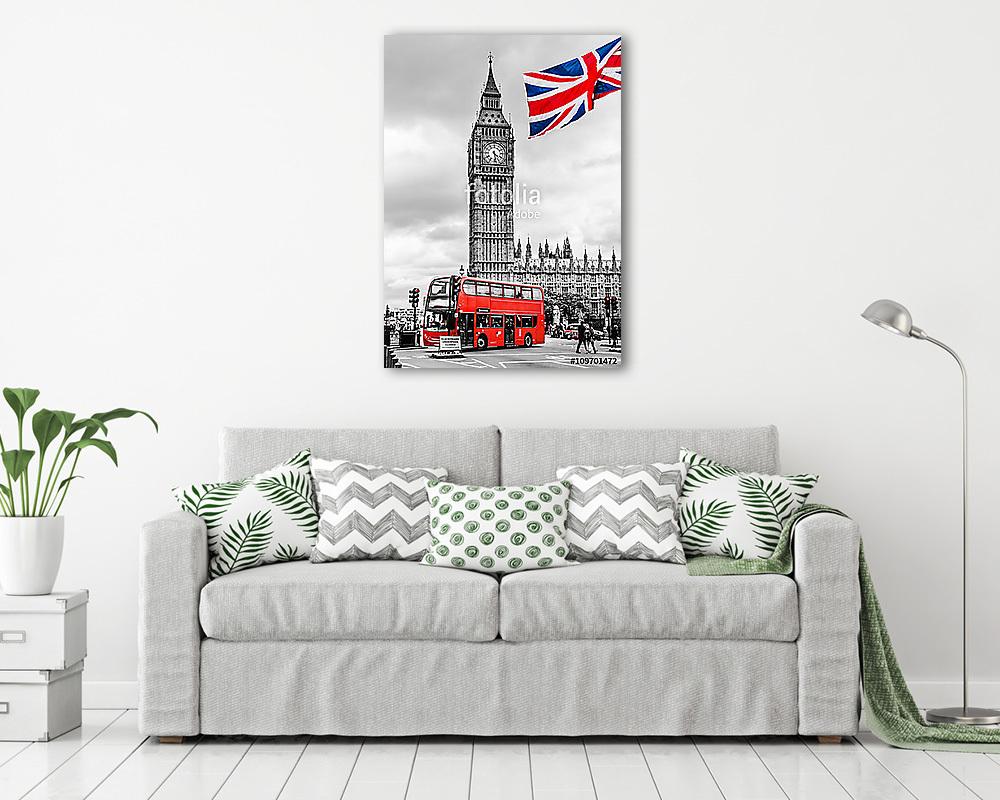The Big Ben, Double Decker, Union Jack  - vászonkép, falikép vásárlás The Big Ben, Double Decker, Union Jack  (vászonkép) - vászonkép, falikép otthonra és irodába