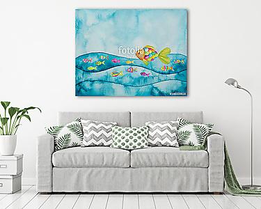 Színes halak akvarell (vászonkép) - vászonkép, falikép otthonra és irodába