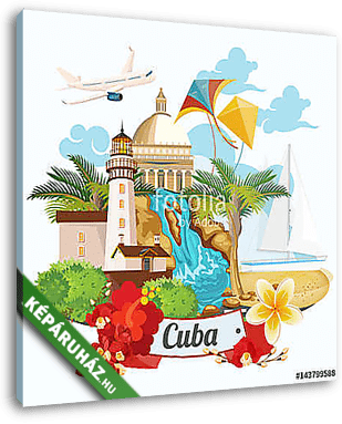 Kuba látványosság és látnivalók - utazási képeslap fogalom. Vect - vászonkép 3D látványterv