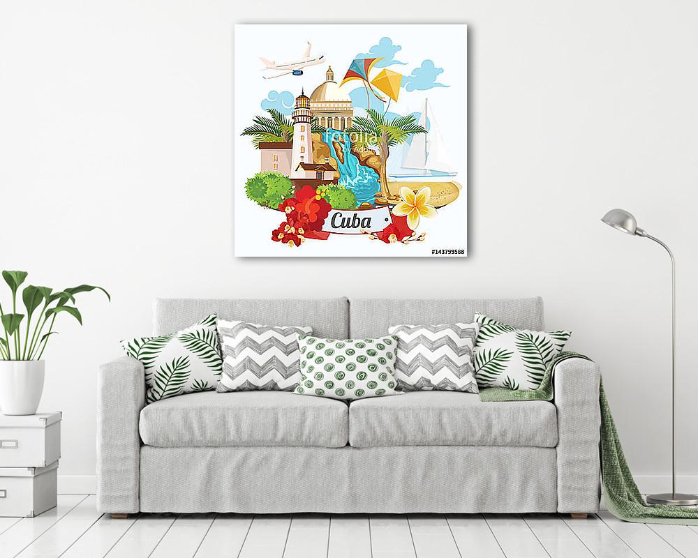 Kuba látványosság és látnivalók - utazási képeslap fogalom. Vect - vászonkép, falikép vásárlás Kuba látványosság és látnivalók - utazási képeslap fogalom. Vect (vászonkép) - vászonkép, falikép otthonra és irodába
