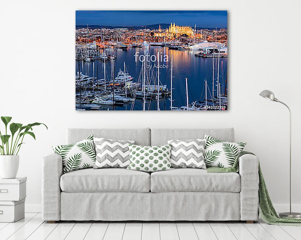 Spanien Palma de Mallorca Stadt Hafen Küste bei Nacht - vászonkép, falikép vásárlás Spanien Palma de Mallorca Stadt Hafen Küste bei Nacht (vászonkép) - vászonkép, falikép otthonra és irodába
