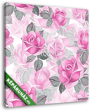 Floral seamless pattern. Watercolor background with red flowers - vászonkép 3D látványterv