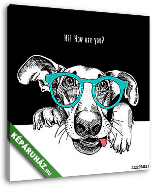 Portrait of a funny dog in glasses. Vector illustration. - vászonkép 3D látványterv