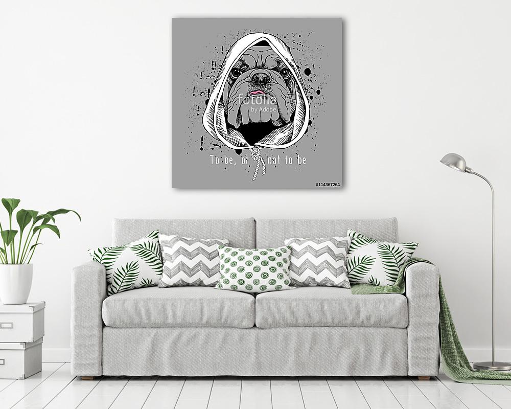 The poster with the image of the dog Bulldog in the hood. Vector (vászonkép) - vászonkép, falikép otthonra és irodába