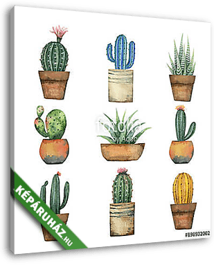 Watercolor vector set of cacti and succulent plants isolated on  - vászonkép 3D látványterv