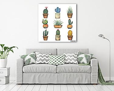 Watercolor vector set of cacti and succulent plants isolated on  (vászonkép) - vászonkép, falikép otthonra és irodába