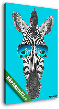 Portrait of Zebra with mirror sunglasses. Hand drawn illustratio - vászonkép 3D látványterv
