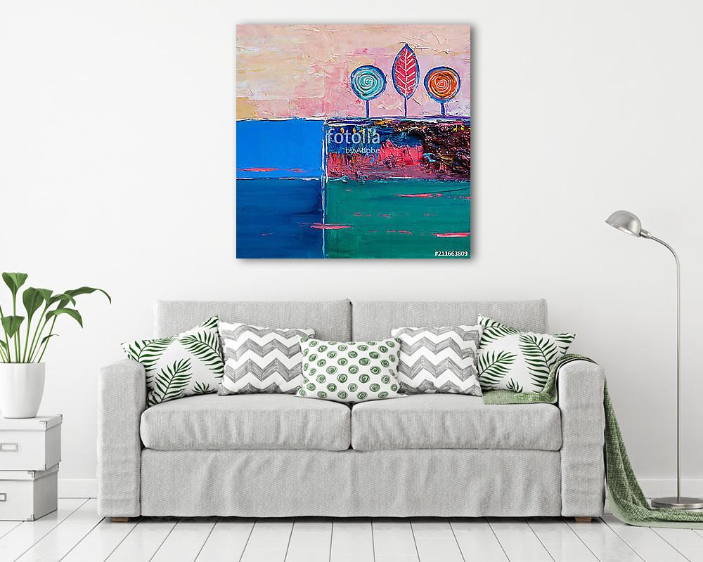 Absztrakt sokszínű fák kompozíció (olajfestmény reprodukció) (keretezett kép) - vászonkép, falikép otthonra és irodába