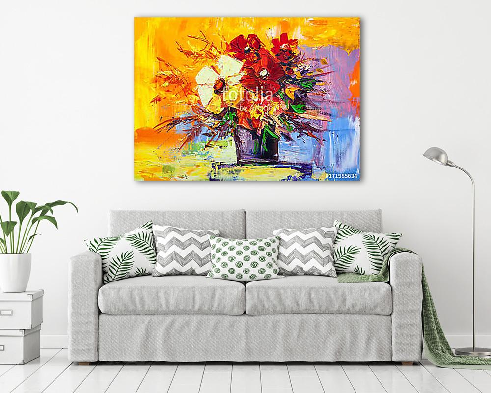 Absztrakt virágok csokorban (olajfestmény reprodukció) - vászonkép, falikép vásárlás Absztrakt virágok csokorban (olajfestmény reprodukció) (poszter) - vászonkép, falikép otthonra és irodába